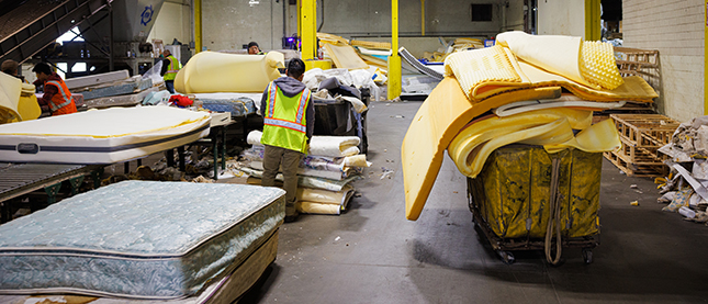 Mattresses in a Casella recycling facility 